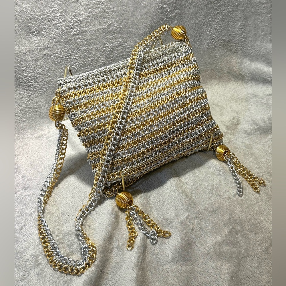Rare 1960s Delill Silver & Gold Chain Tassel Bag